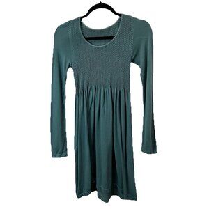 M Rena Teal Green Long Sleeve Smocked Knit Dress Womens Size XS/S